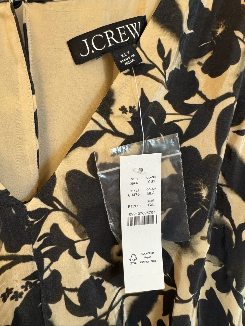 J. Crew Black and Cream Floral Sleeveless Midi dress